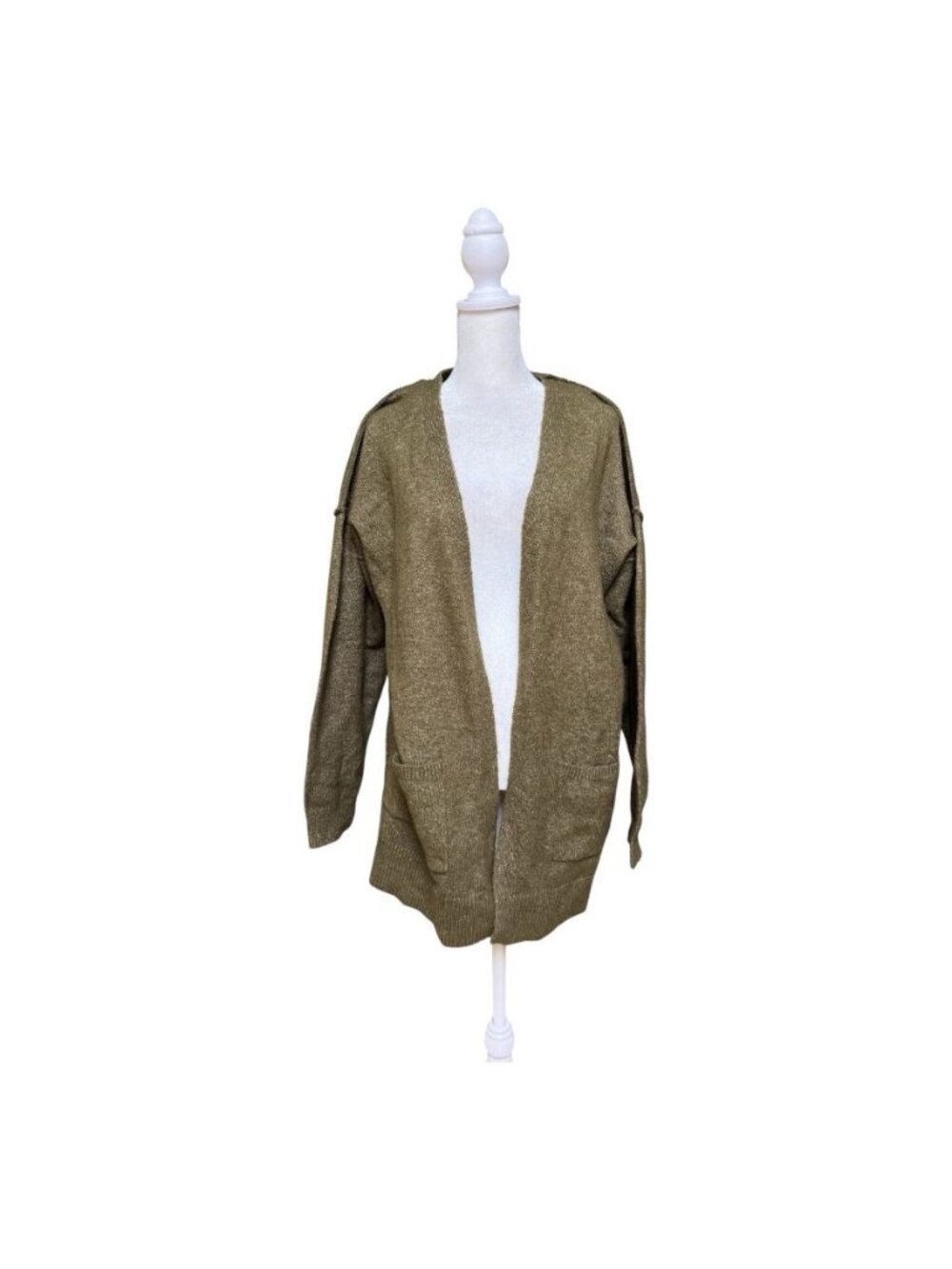 Buckle Olive Open Front Cardigan Sweater Two Pocket Long Sleeve NWT Small
